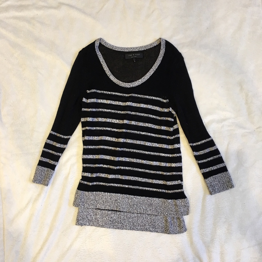 rag & bone Black and Gray Striped Sweater